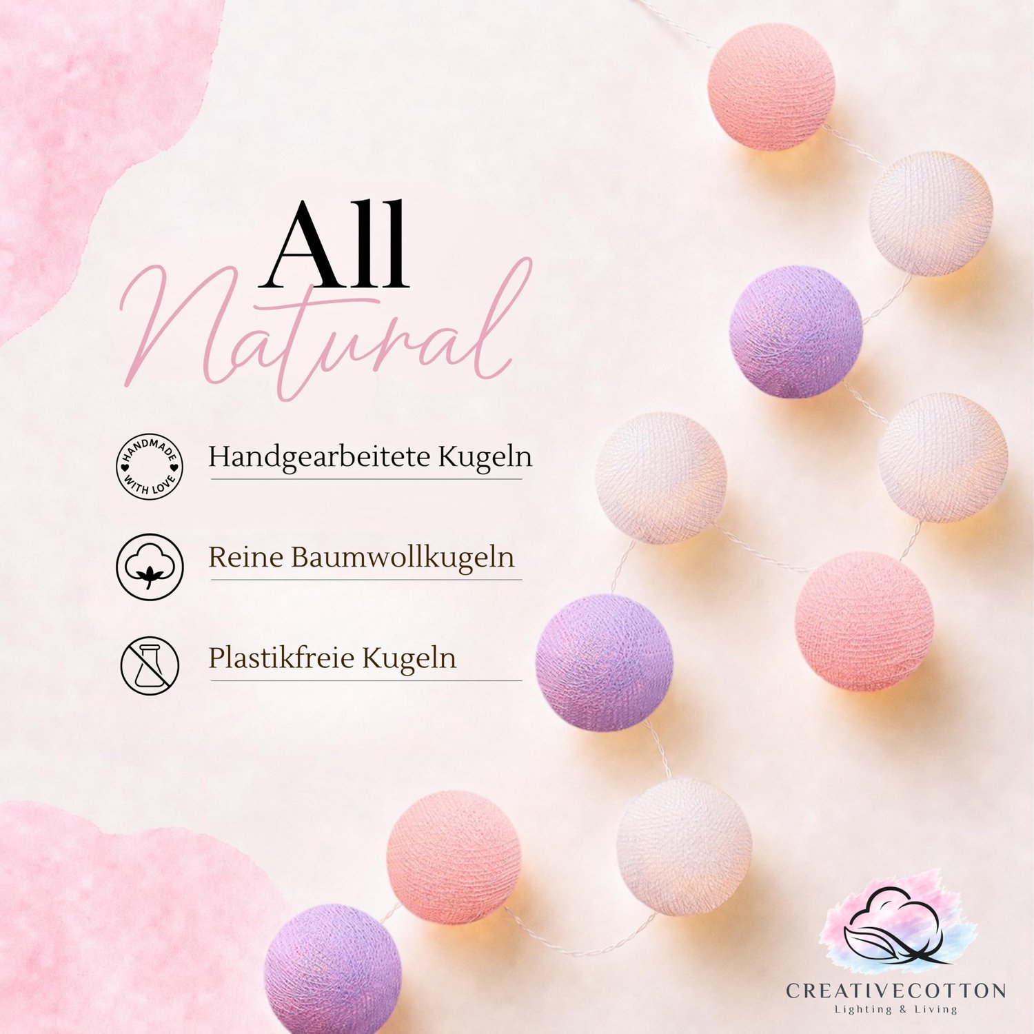SnelShoppen - LED Sfeerlampjes met Katoenen Ballen, Timer en Dimmer, 35 Bollen, Warm Wit, Perfect voor Feest, Tuin, Kamers en Kinderen
