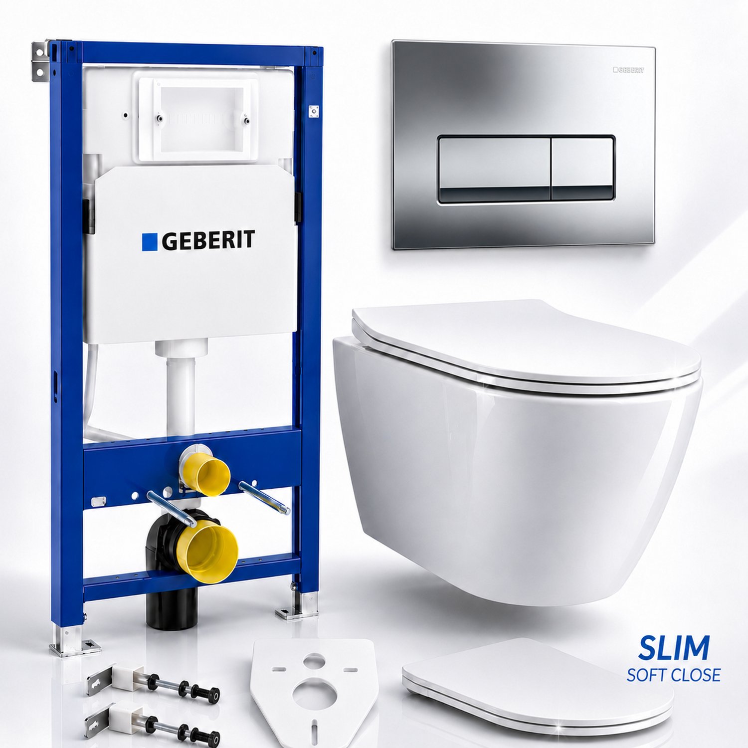 Badland toiletset - Geberit Duofix Basic Delta - ROLO wit - Delta50 rechthoekig chroom - 115119211