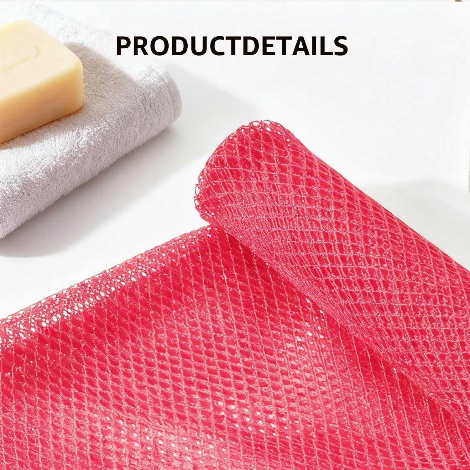 Lange Bad Spons met Knoppen voor Lichaamsreiniging, Scrubben en Huidverzorging - Rekbaar tot 160 cm (Roze Rood)