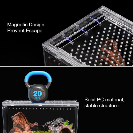 Reptiel PC Terrarium 10,2" x 5,9" x 5,7" Full View Reptiel Aquarium Tank Starter Kit voor Insecten Plant Gecko Spider Habitat Amfibieën Behuizing met Hide Cave Feeding Bowl — afbeelding 4