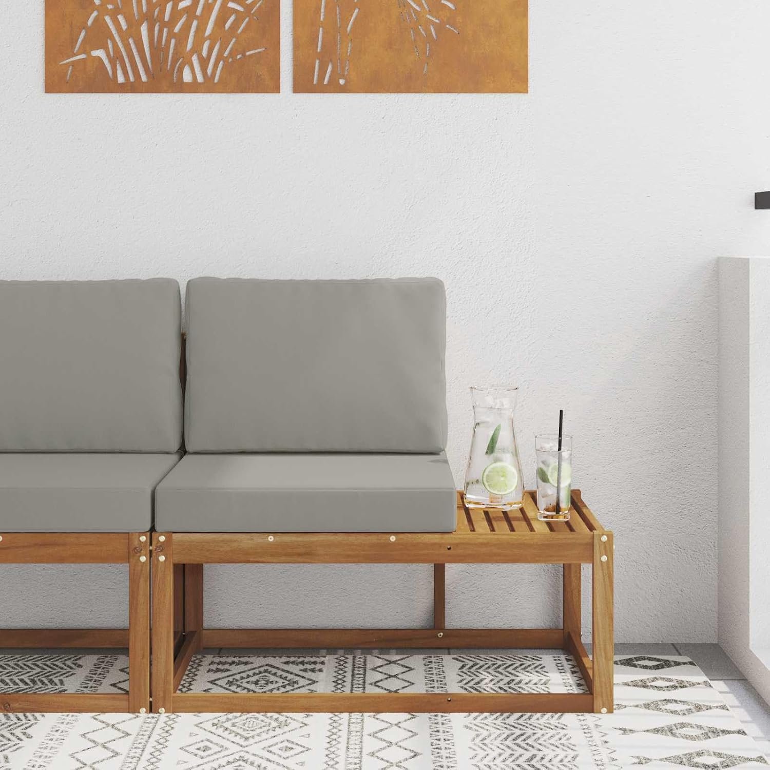 Acaciahout, buitenbank, naturel, 91 x 63 x 73 cm, massief hout, modulaire terrasbank met lattendesign voor lounge