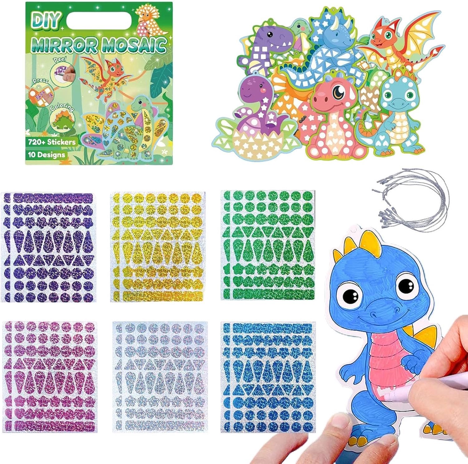 Plakstickers Van Dieren | Mozaïek Spiegel Kleuren Knutselpakket,Dieren Plakplaatjes Reisspeelgoed,voor Thuis Reizen Peuterspeelzaal Speelkamer Verjaardagsfeest