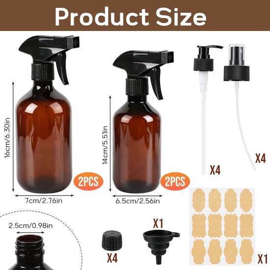 4 stuks spuitflessen, reinigingsfles, verstuiverfles, navulfles met 300 ml en 500 ml inhoud, meerdere opzetstukken, huishoudelijke sproeier voor reiniging, tuin, haarverzorging, gebruik — afbeelding 2