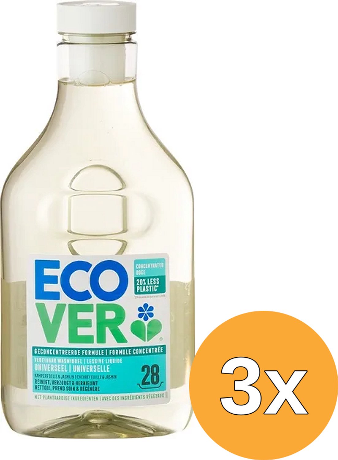 3x Ecover Wasmiddel Vloeibaar Uni (1000 ml)
