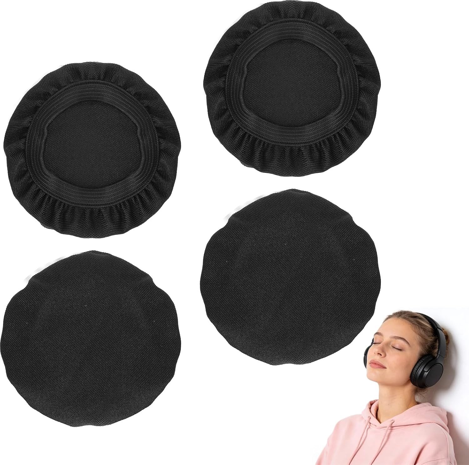 Set van 4 rekbare wasbare hoofdtelefoonhoezen, diameter 9 cm, zachte en comfortabele oorkussens, geschikt voor 2.3 tot 3.4 inch hoofdtelefoons, ideaal voor dagelijks gebruik