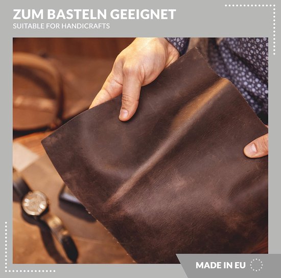 Vintage retro koeienhuid | Trek-effect, ingevet leer, dik leer, antiek uitziend leer | Leerbewerking, om te knutselen, stofferen, decoratie | leerstukken, verschillende maten Formaat A1 tot A5, Bruin — afbeelding 5