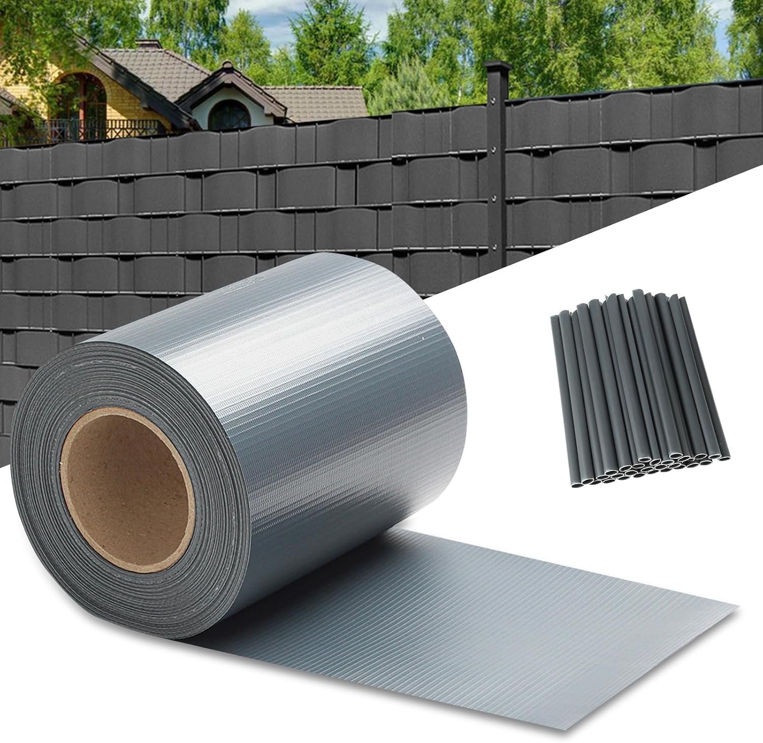 Inkijkwerende stroken voor dubbelstaafmatten, 140m x 19cm weerbestendig PVC privacy (450g / m²) incl. 120 clips. Ideaal voor dubbelstaafmattenhek, tuin & balkon, antraciet
