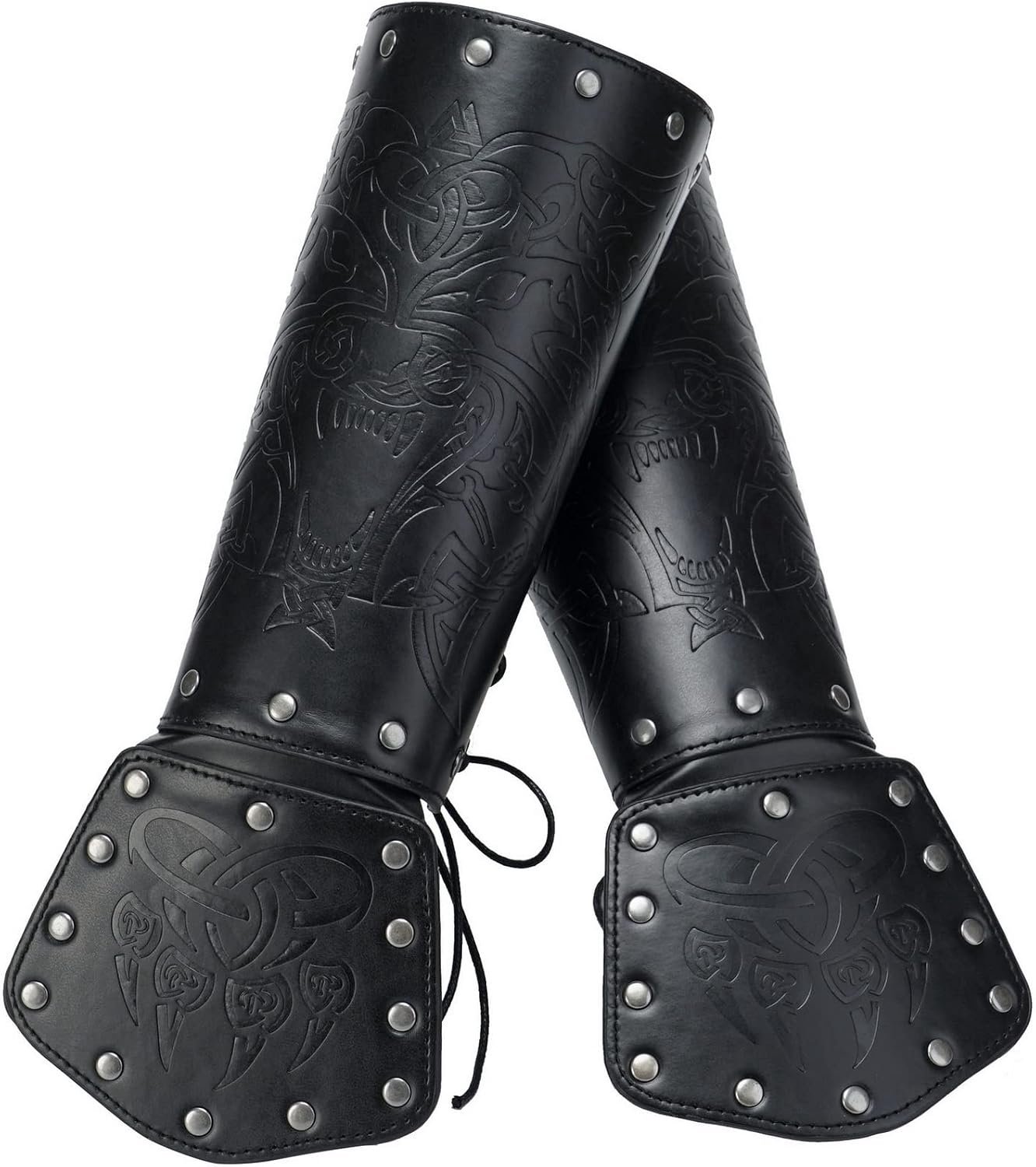Nordic Kleding Accessoires Bracers, Vintage Lederen Bracers voor Heren, Viking Wolf hoofd lederen Bracers, middeleeuwse Keltische knoop Bracers