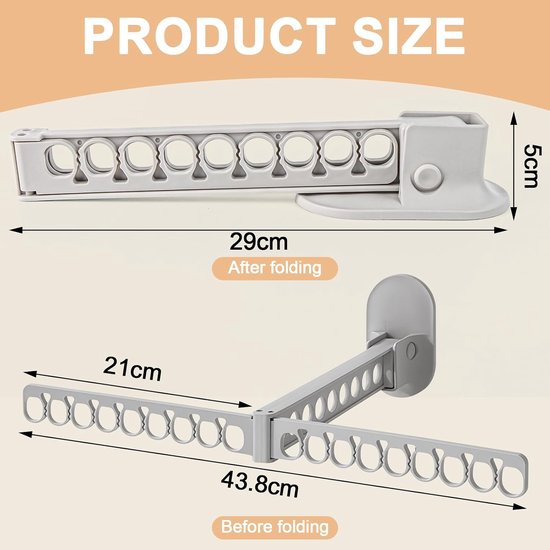 Opvouwbare wandgarderobe, wandgarderobe, inklapbaar, kledingstang zonder boren, met 27 gaten voor het ophangen van kleerhangers, ruimtebesparend, 1 stuk — afbeelding 3