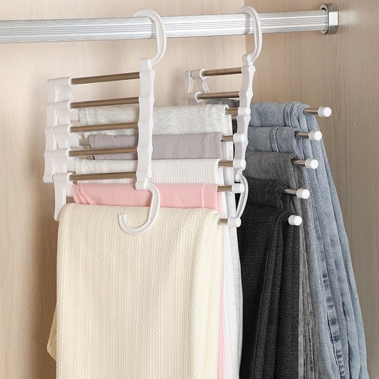 4 stuks broekhangers ruimtebesparend, antislip opvouwbare broekkledinghanger voor kastorganizer en opslag, 5-in-1 rokhangers kapstok — afbeelding 5