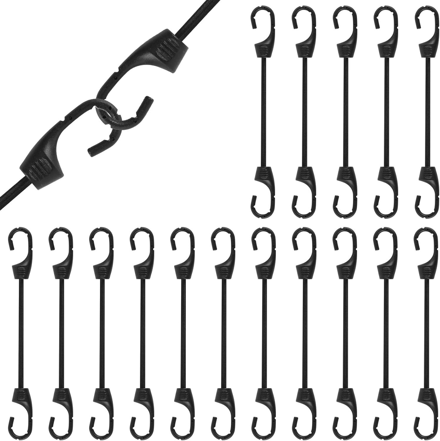 Hoogwaardige elastische spanbanden met haken, 16 stuks, veelzijdige rubberen tensioners voor zeilen, netten en banners, ideaal voor kamperen en outdoor activiteiten