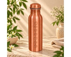 Puur koperen waterfles 7 Chakra's mat geborsteld – 750 ml/300 g (zware uitvoering, in luxe geschenkverpakking)