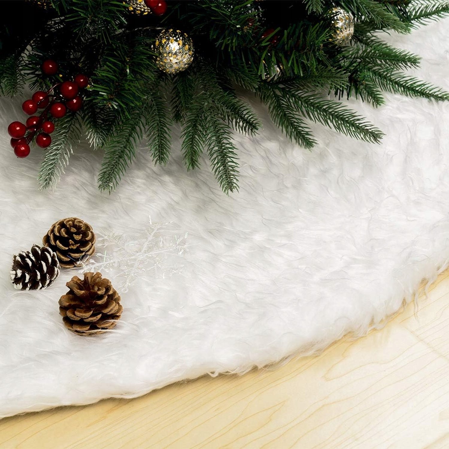 Decoratieve Kerstboomrok van Wit Kunstbont, 150 cm