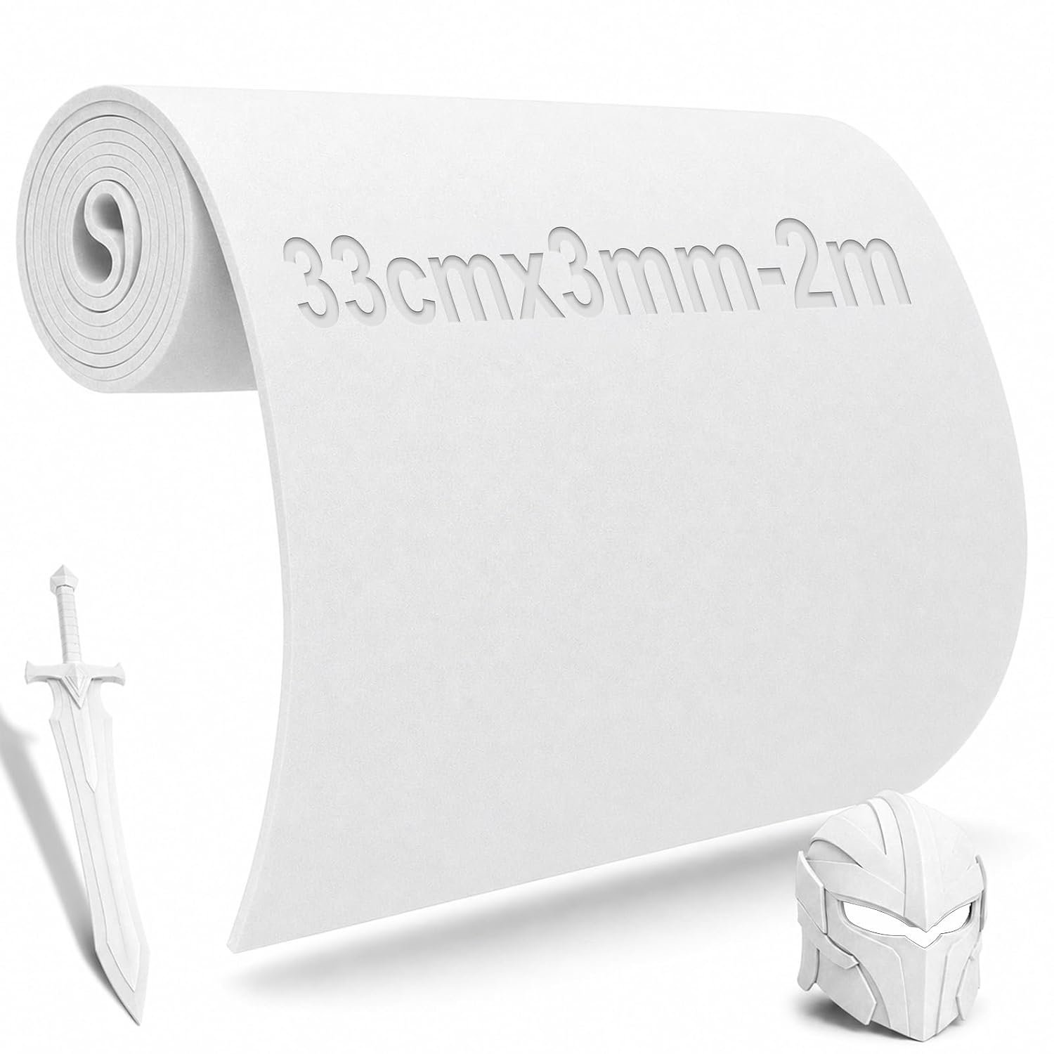 Schuim, 200 cm x 33 cm, schuim, wit, dun, 3 mm, cosplay-schuim - ShopVlot