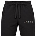 Zwarte joggingbroek met 'VIBES'-opdruk, trekkoord en zakken.