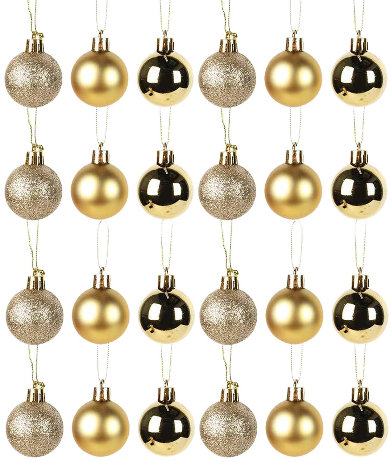 24 stuks kleine kerstballen, gouden glitter, gouden kerstballen, dennenboom, kerstboomversiering, gouden kerstboom - ShopVlot