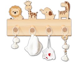Kisstta 40 x 25 x 7 cm kindergarderobe van hout, kapstok kinderen met 4 haken, kapstok hout, wandgarderobe met - ShopVlot