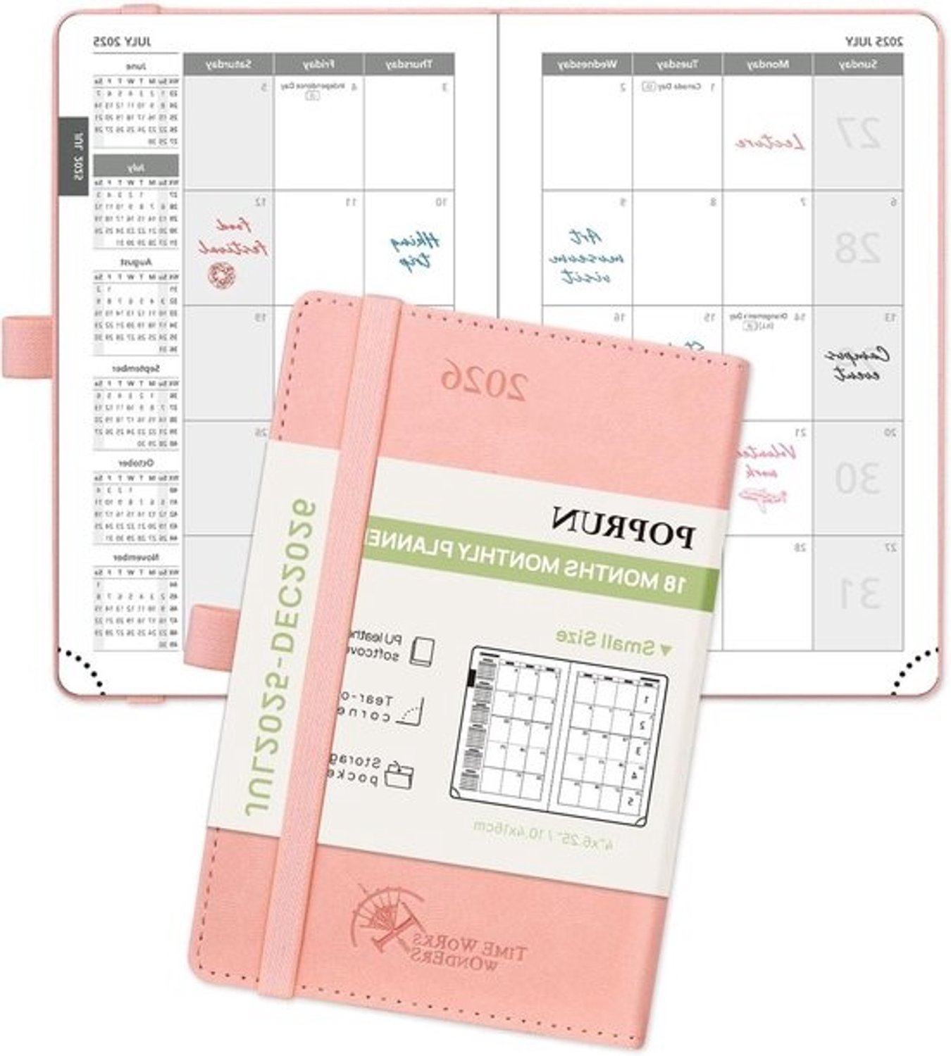 Maandplanner 2025-2026 - Agenda voor in de zak - Afspraken plannen - Maandoverzicht met ruimte voor notities - A6 16x10.5cm - Roze