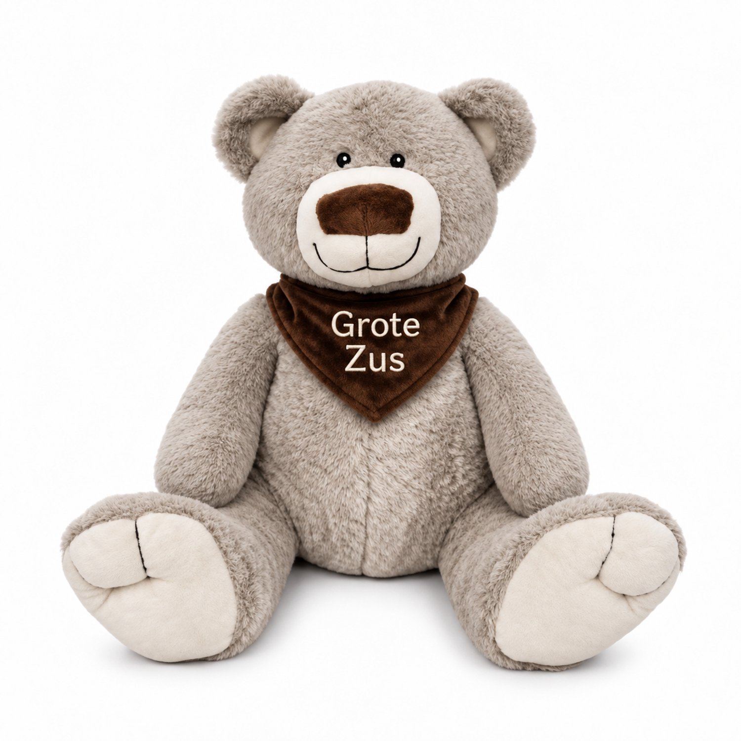 Grote Knuffelbeer 45 cm – Grote Zus – Zwangerschapsaankondiging – Geborduurde Knuffel – Cadeau voor Grote Zus – Ik Word Grote Zus – Geboorte Cadeau – Beer – Grijs – Kraamcadeau