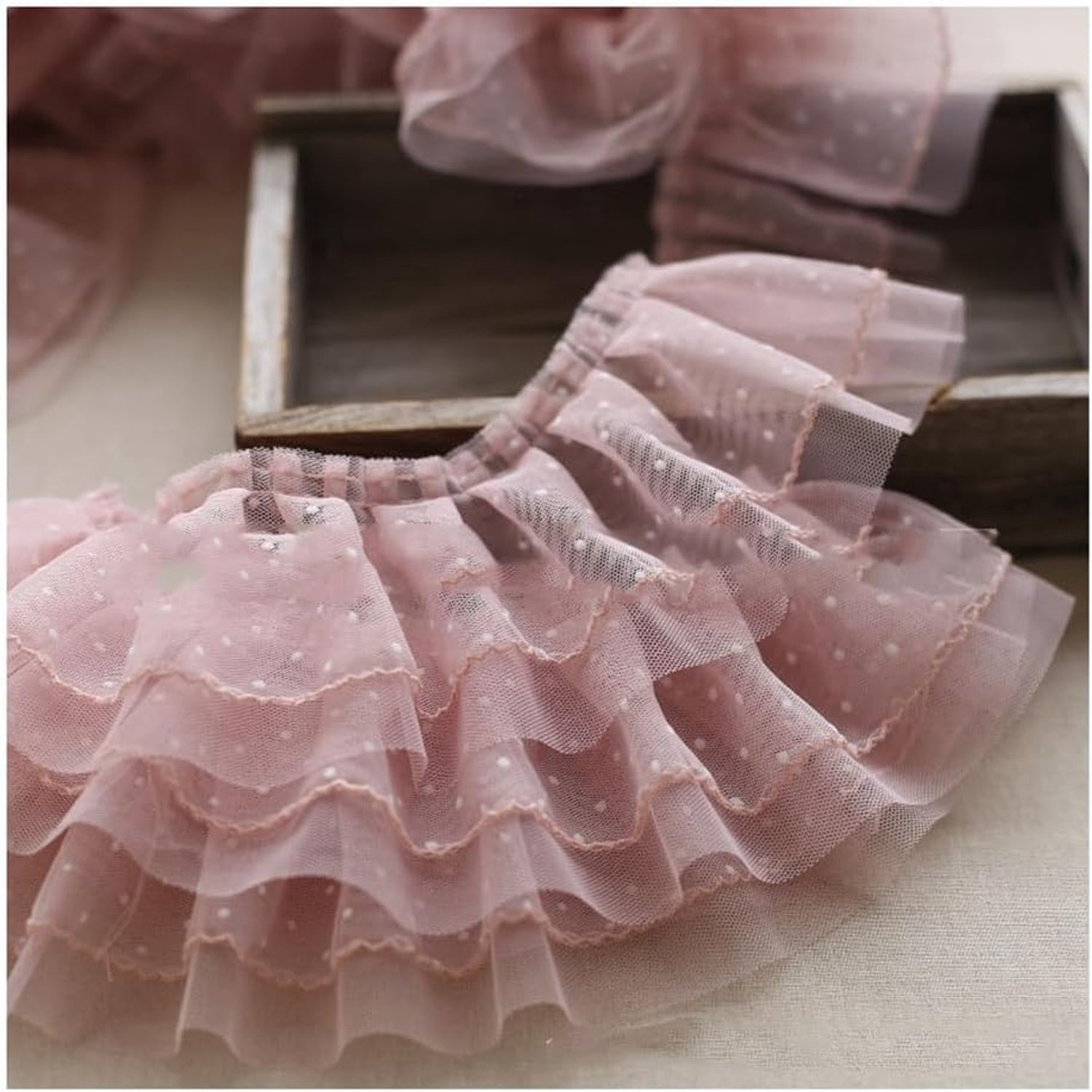 Kanten band, dubbele tule kanten rand met gestippelde organza, stoffen bekleding, punten, ruches boord voor doe-het-zelf handwerk, decoratie, handgemaakte kraag, zwart