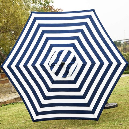 Sunnyglade 7,5 'Patio Paraplu Outdoor Tafel Markt Paraplu Met Drukknop Kantel/Kraan, 6 Ribs (Blauw en Wit) — afbeelding 5