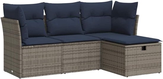 Poly rattan duurzaam waterdicht opbergfunctie tuin loungeset grijs 4 delig — afbeelding 3