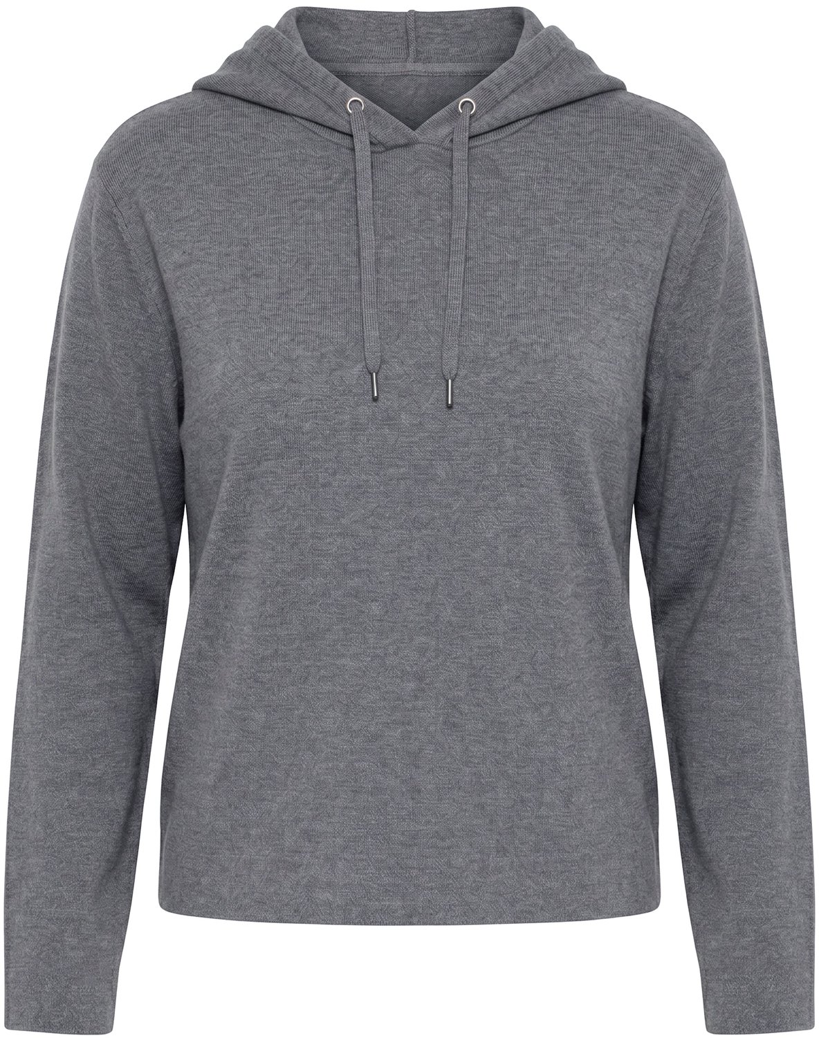 Ulla Popken - Dames - Gebreide hoodie boxy fit capuchon lange mouwen - Antraciet melange - Maat 54+