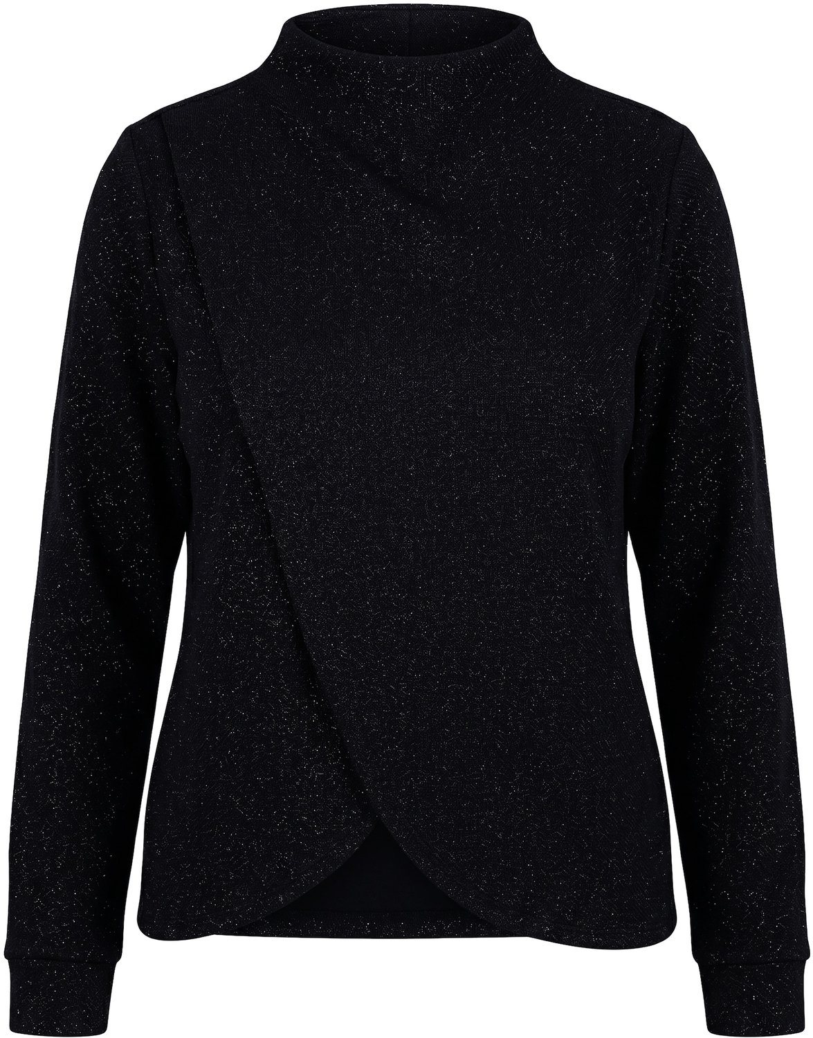 Ulla Popken - Dames - Sweatshirt laagjeslook opstaande kraag lange mouwen - Zwart - Maat 50+