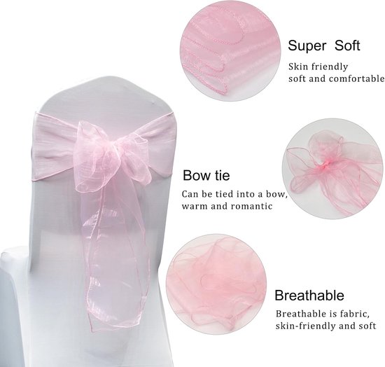 25 stuks organza stoelstrikken, stoelslijpen, tule stoelhoezen, strikken, satijnen strikken, stoelbekleding, bruiloft, verjaardag, feestdecoratie, zilvergrijs — afbeelding 5