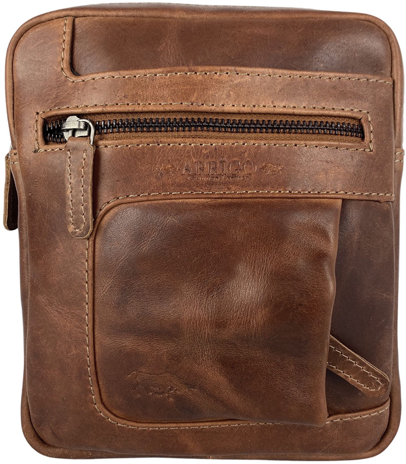 Schoudertas Dames Crossbody Tas Heren - Rundleer - Verstelbare Schouderriem - Cognac