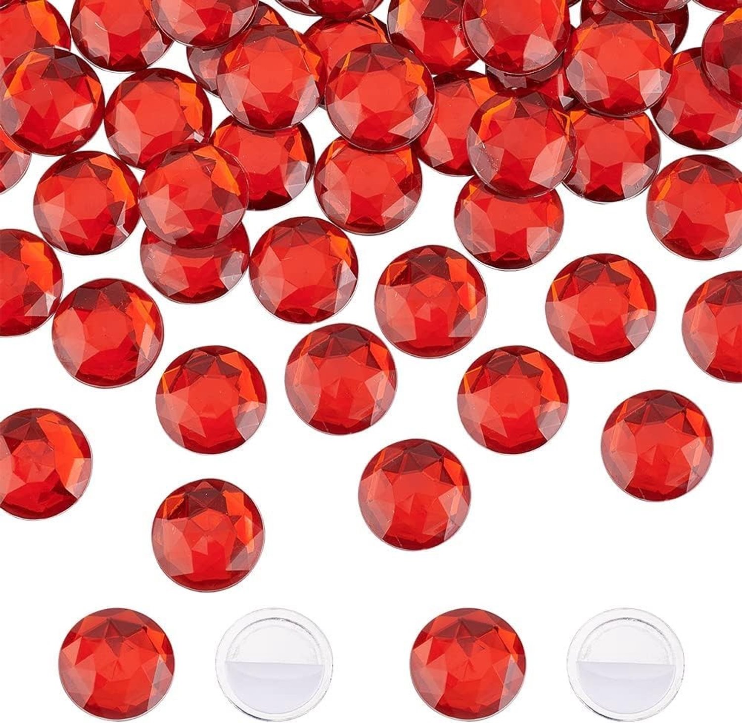 50 Stuks 25mm Platte Achterkant Ronde Acryl Strass Steentjes Rood Zelfklevende Decoraties voor Kostuum Creatie en Cosplay