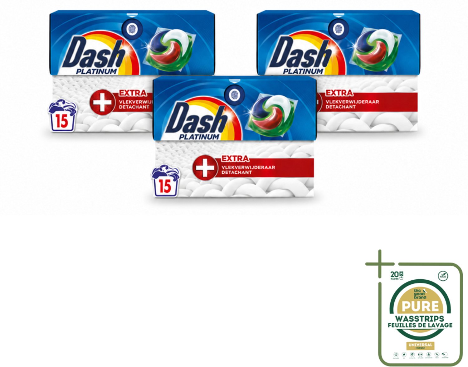 3 x Dash – Wasmiddelcapsules – 4in1 Platinum Pods + Extra Vlekkenverwijderaar – 15 capsules - Wasstrips - Wasmiddelcapsules - Vlekkenverwijderaar - Krachtige Wasmiddel - 4in1 Wasmiddel - Extra Vlekkenverwijdering