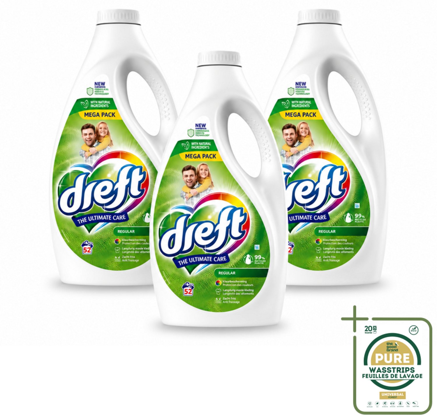 3 x Dreft – Regular – Vloeibaar Wasmiddel – 2,34 liter – 52 wasbeurten - Wasstrips - Vloeibaar Wasmiddel - Wasmiddel Voor Gekleurde Was - Geconcentreerd Wasmiddel - Wasmiddel Voor Witte Was - Wasmiddel Met Kleurbescherming