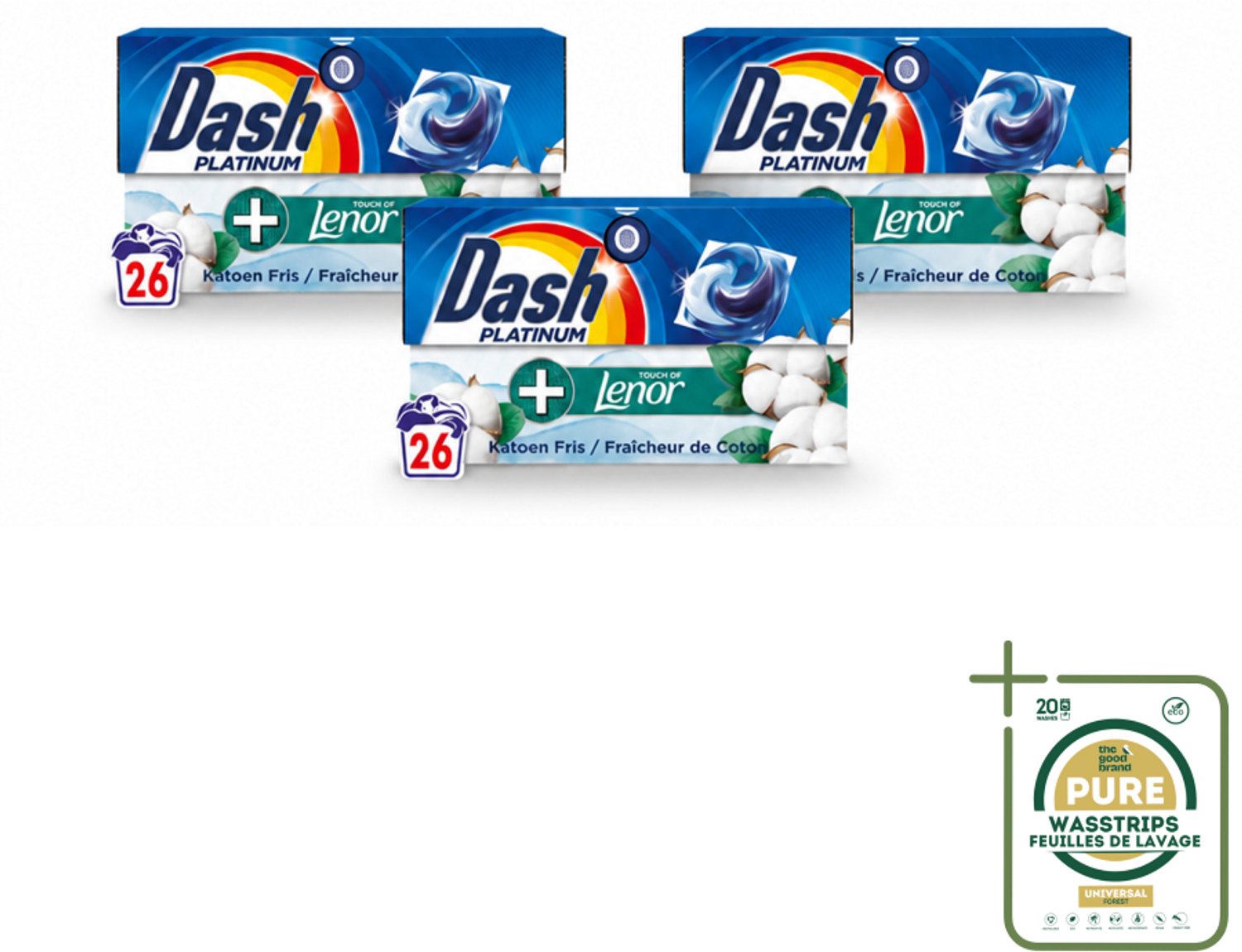 3 x Dash – Wasmiddelcapsules – 4in1 Pods Katoen Fris – 26 capsules - Wasstrips - Wasmiddelcapsules - Katoen Fris - Reinigingscapsules - Wasmiddel 4 In 1 - Wasmiddel Voor Kleding