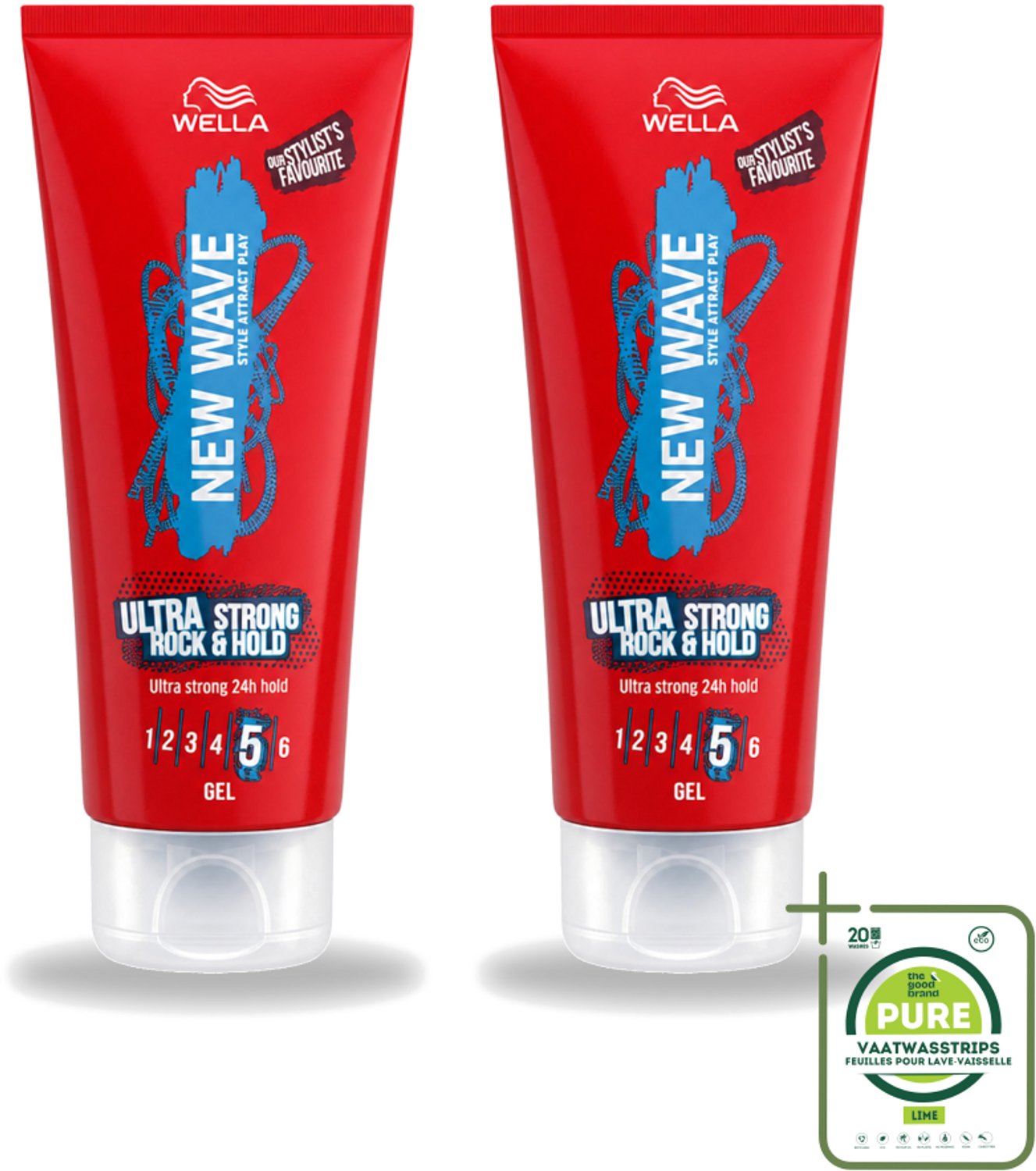 2 x Wella – New Wave Rock’n Hold Ultra Strong – Haargel – 200 ml - Grootverpakking - Vaatwasstrips - Haartype - Styling - Volume - Definitie - Krullen