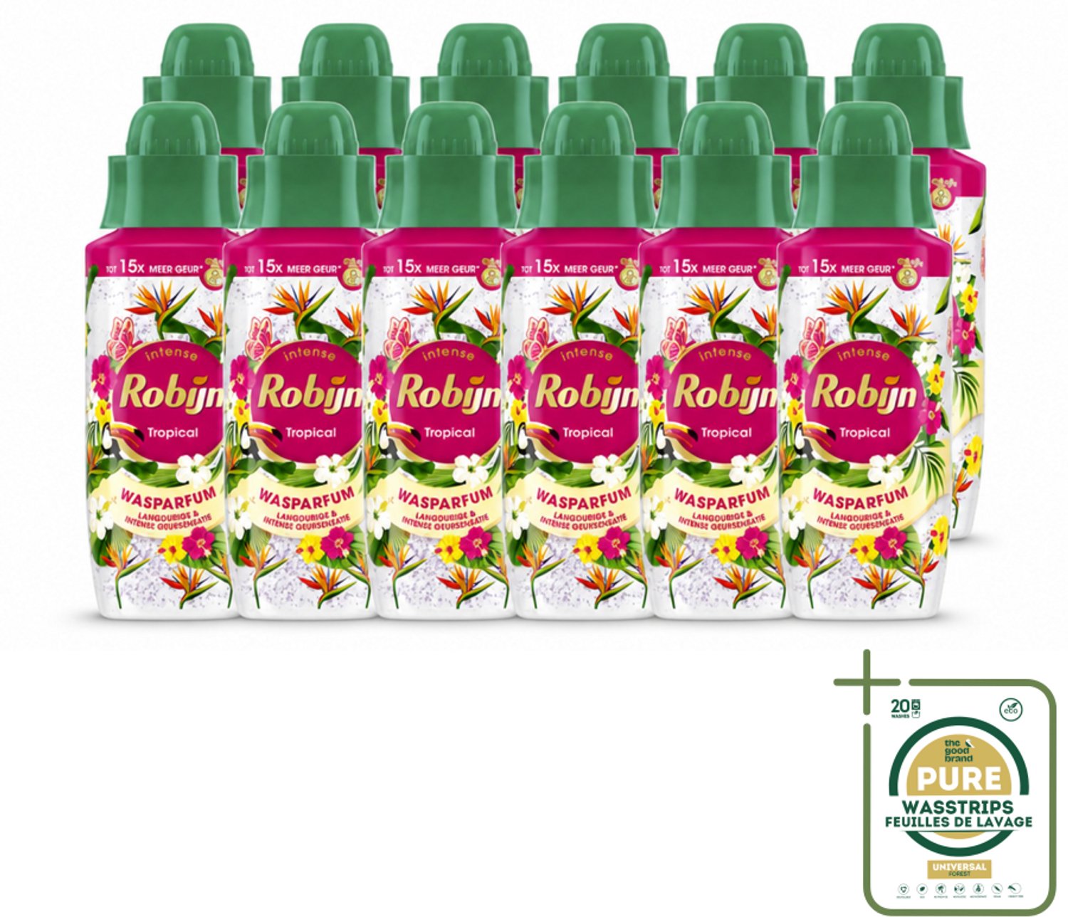 12 x Robijn – Wasparfum – Tropical – 342 ml - Wasstrips - Wasparfum - Tropisch - Geur - Wasverzachter - Wasmiddel