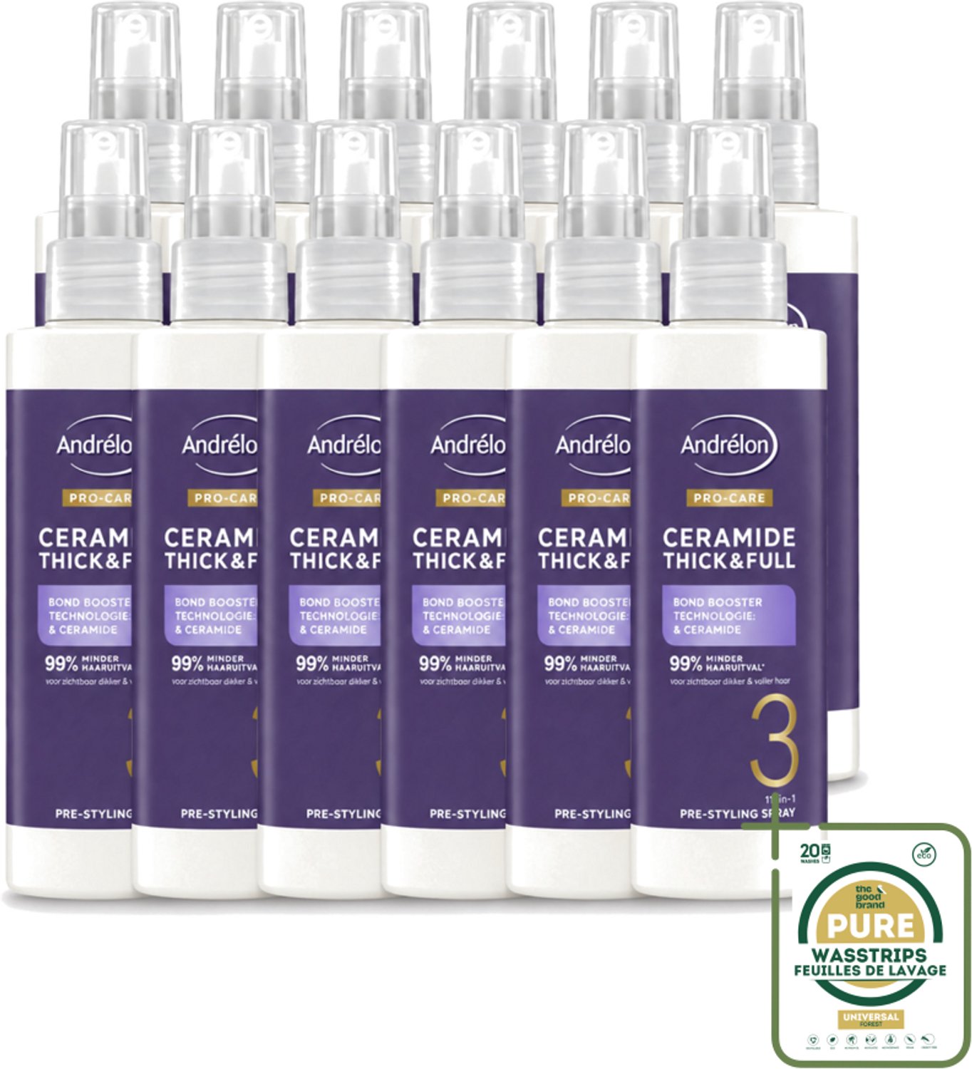 12 x Andrélon – Leave-In Spray – Pro Care Ceramide Thick & Full – 200 ml - Wasstrips - Haarspray - Haarverzorging - Haarversterken - Haarbescherming - Haarverdikken