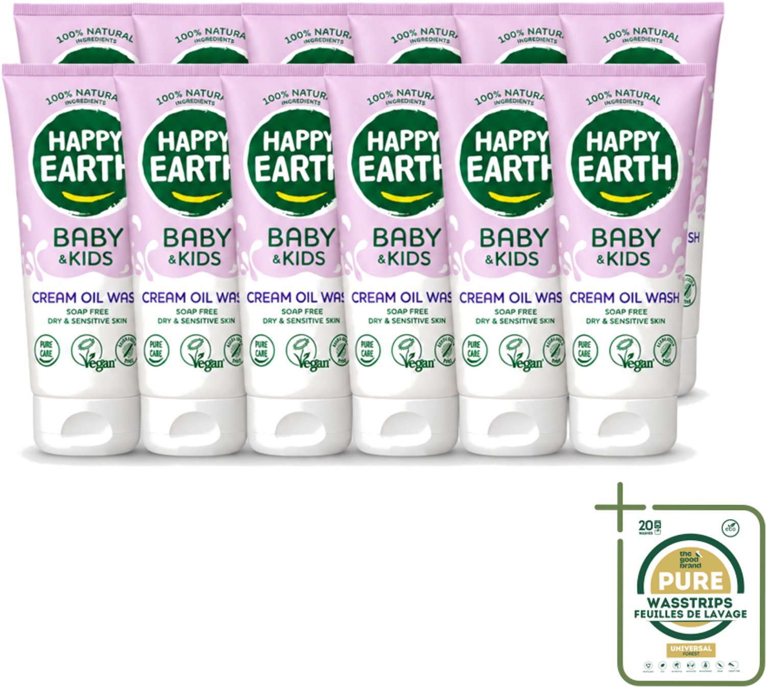 12 x Happy Earth – Cream Oil Wash – 100% Natuurlijk Baby & Kids – 200 ml - Wasstrips - Babyolie - Gezichtsolie - Natuurlijke Babyolie - Gezicht En Lichaam Verzorging - Droge Huid Verzorging