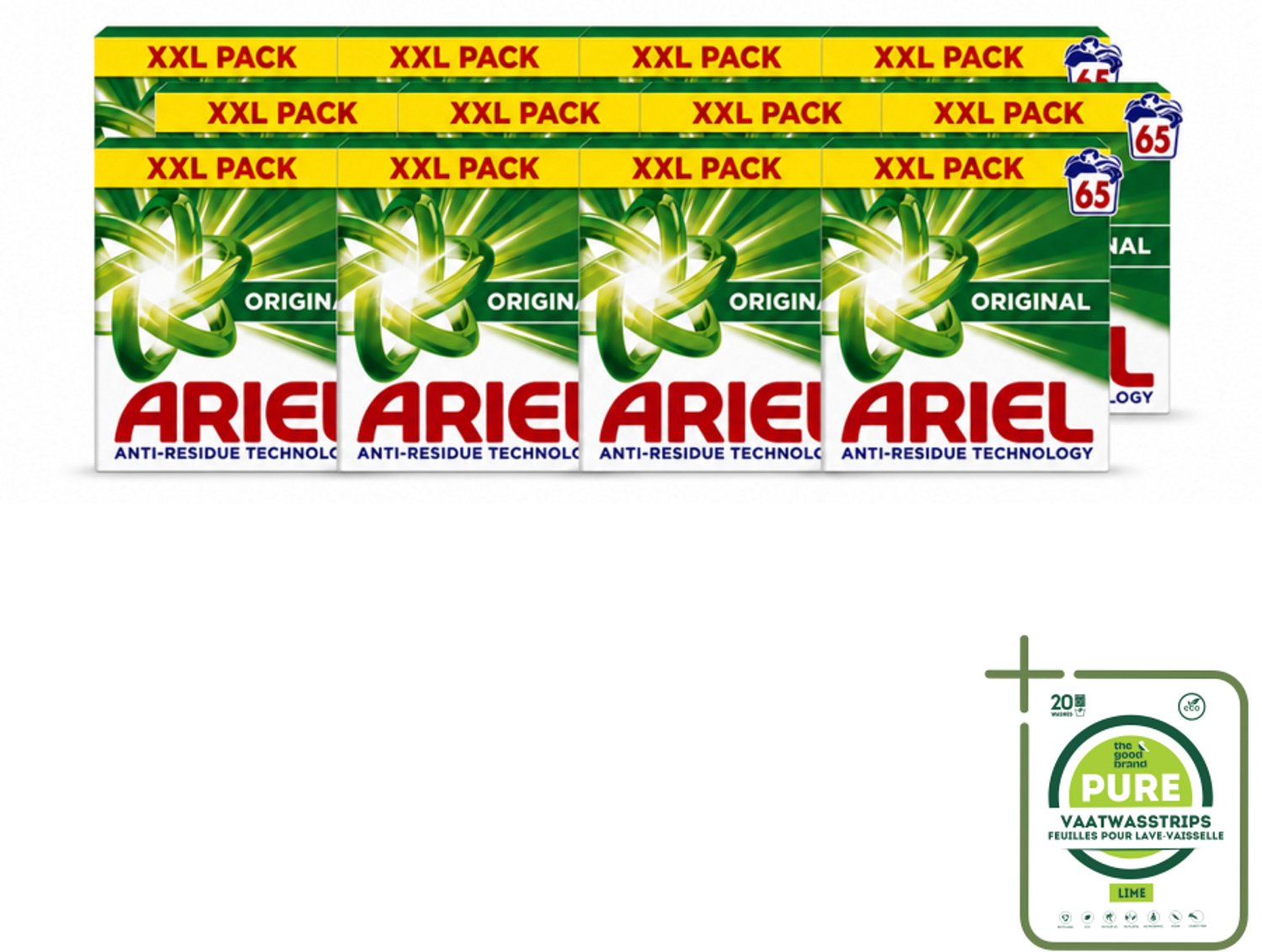 12 x Ariel – Original – Snel Oplosbaar Waspoeder – 3,58 kg - Grootverpakking - Vaatwasstrips - Waspoeder - Snel Oplosbaar - Anti-residu - Vlekverwijdering - Koud Water