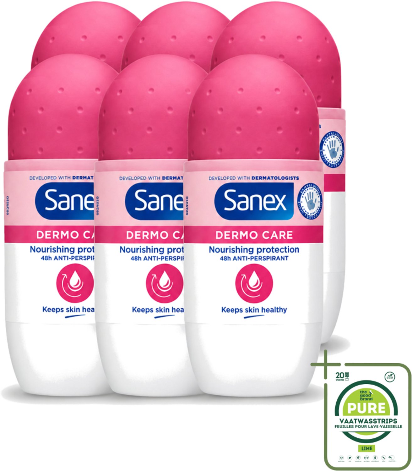 6 x Sanex – Deodorant Roller – Dermo Care 48H Antiperspirant - 50 ml - Grootverpakking - Antiperspirant 48h - Roll-on Antiperspirant - Huidverzorging - Zweetvermindering - Geurvermindering