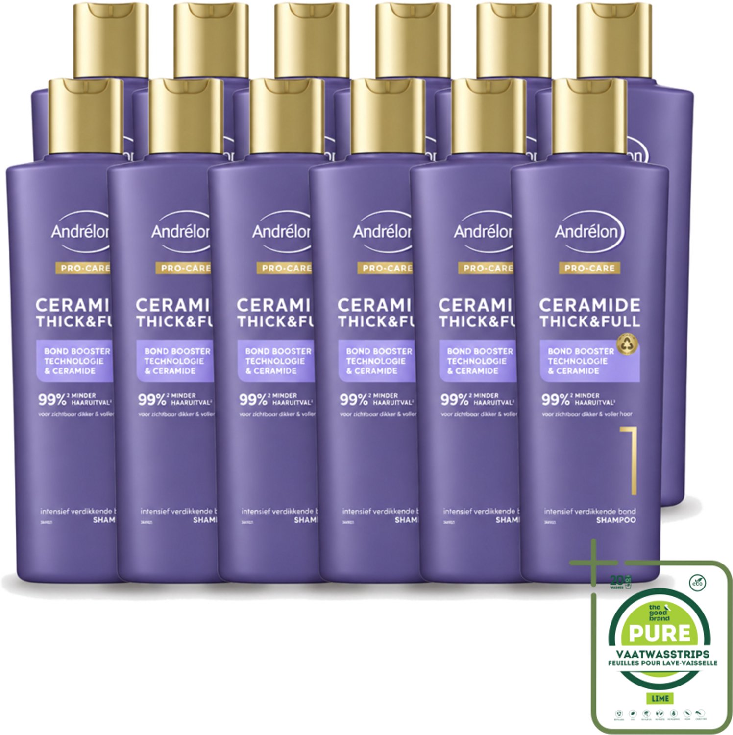 12 x Andrélon – Shampoo – Pro Care – 250 ml - Grootverpakking - Dikker Haar - Versterkt Haar - Haaruitval Verminderen - Breukbestendig Haar - Ceramide Shampoo