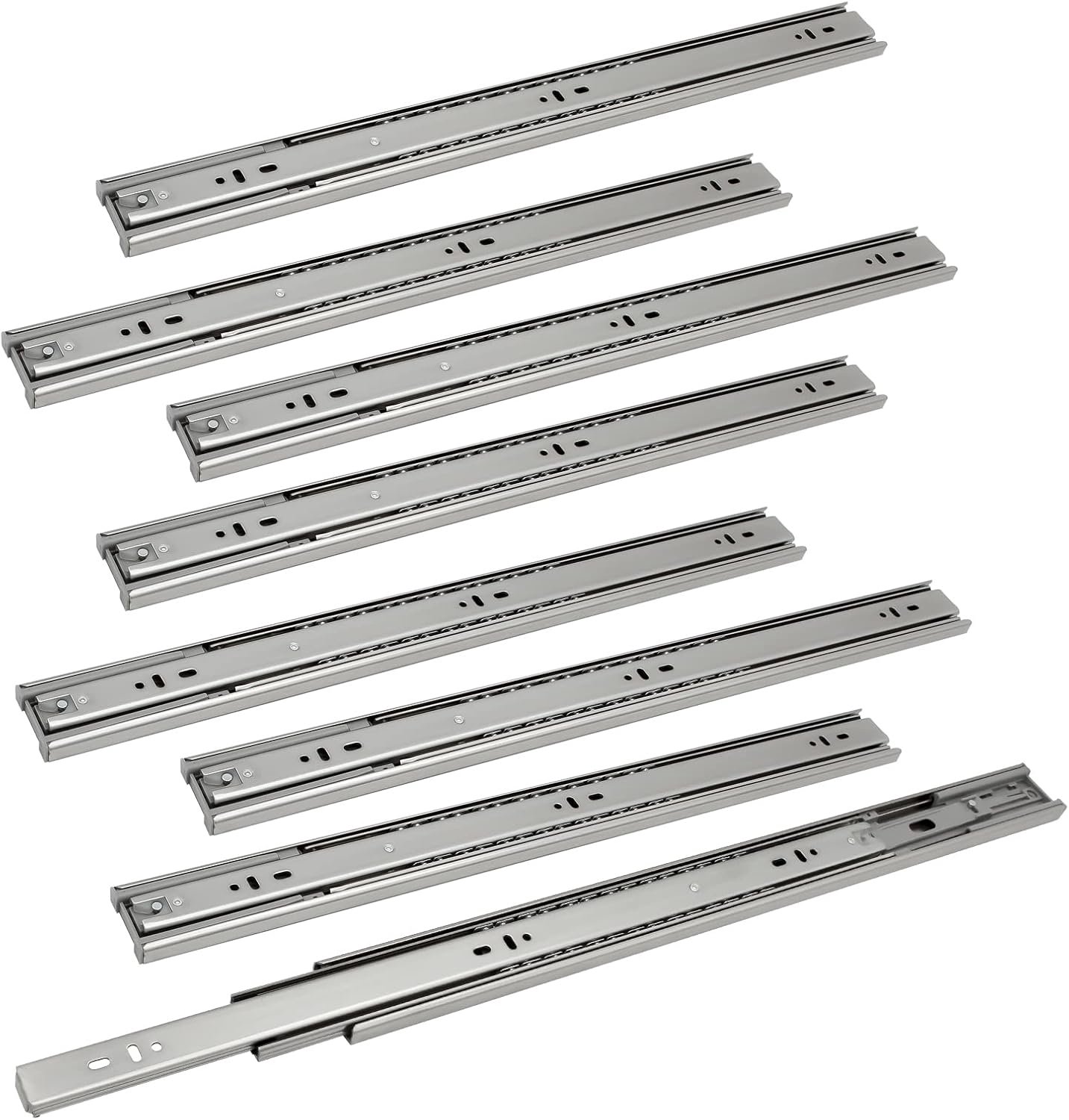 Schuifladenrail volledig uittrekbaar 550 mm, robuuste ladegeleiders, belastbaar tot 45 kg, softclose lade, kogellagergeleiderail, 4 set = 8 stuks