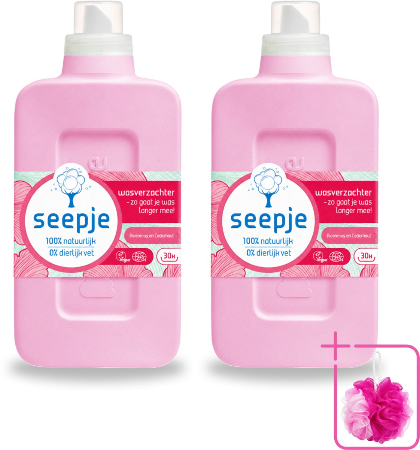 2 x Seepje - Wasverzachter - Geurige Verzorging - Pioenroos en Cederhout - 30 Wasbeurten - 750 ml - Bulkverpakking - Wasverzachter - Douchemop - Natuurlijke wasverzachter