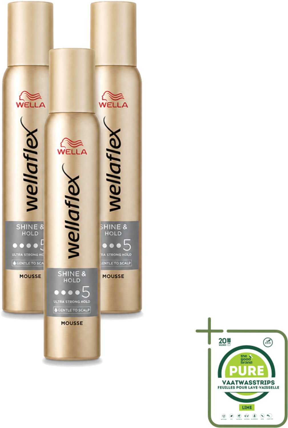 3 x Wella – Flex Shine & Hold – Haarmousse – 200 ml - Grootverpakking - Vaatwasstrips - Glans - Houdbaarheid - Haarverzorging - UV Bescherming - Vegan Haarproduct
