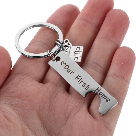 2 Stuks Rvs Sleutelhanger Huis Krasbestendig Miniatuur Huisje Ornament Nieuwe Thuis Souvenir Sleutelring Voor Housewarming Lichtgewicht Metalen Keepsake Voor Sleutels — afbeelding 3
