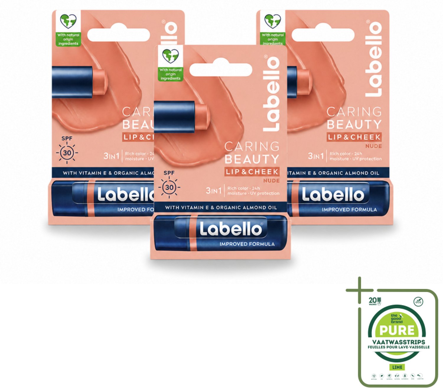 3 x Labello – CLippenbalsem – aring Beauty Nude – 6 ml - Grootverpakking - Vaatwasstrips - Lippenbalsem - Rode Lippenbalsem - Verzorgende Lippenbalsem - Hydraatende Lippenbalsem - Natuurlijke Lippenbalsem