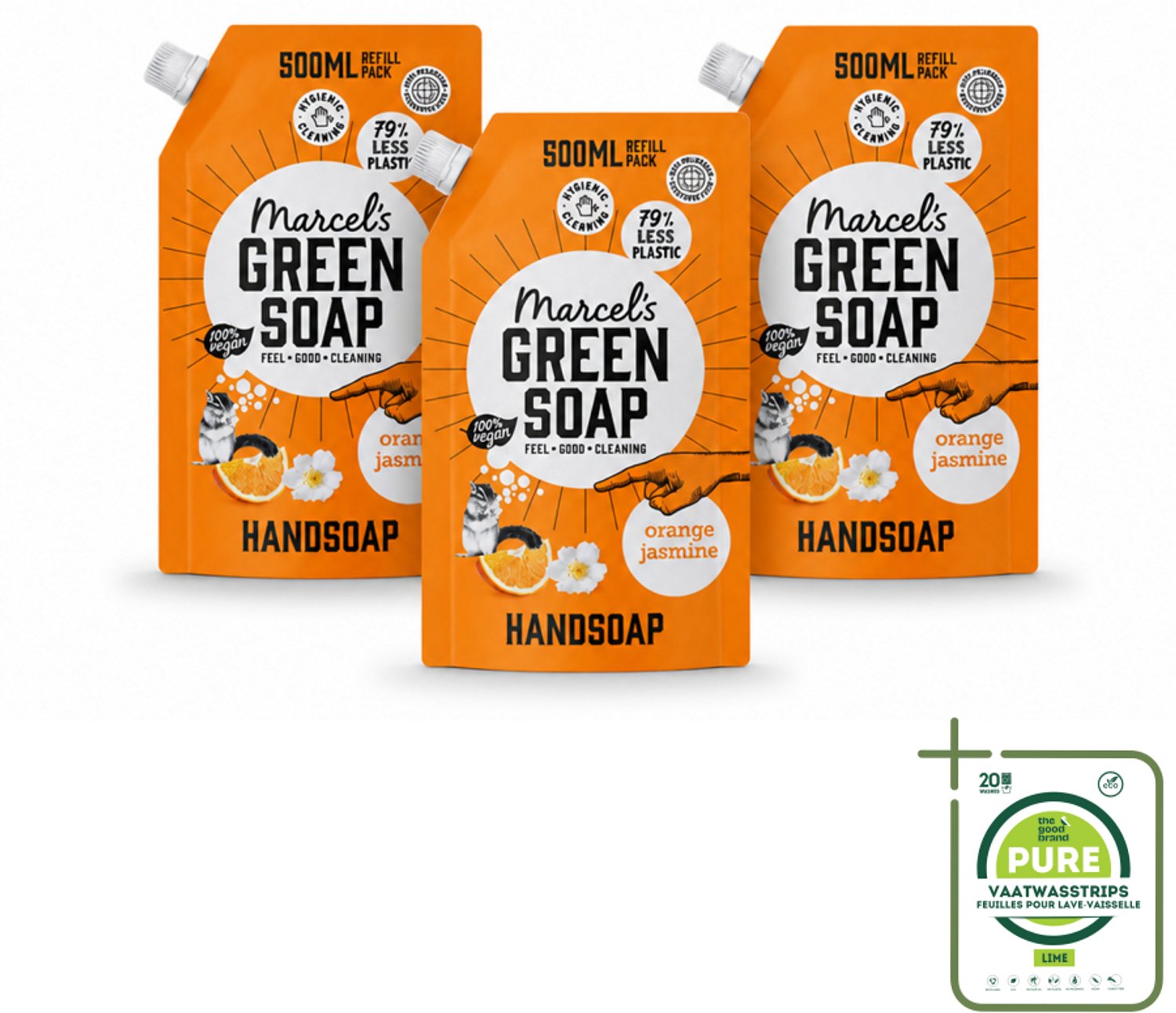 3 x Marcel’s Green Soap – Handzeep Navulling – Sinaasappel & Jasmijn – 500 ml - Grootverpakking - Vaatwasstrips - Handzeep - Sinaasappel - Jasmijn - Natuurlijke Handzeep - Biologische Handzeep