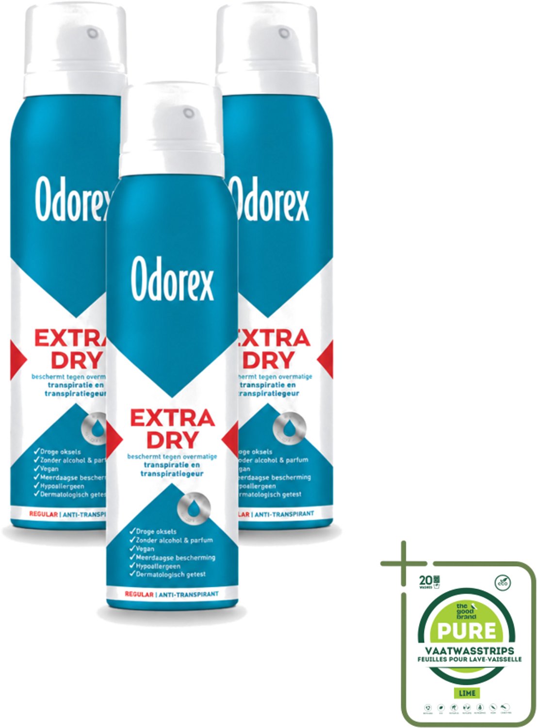 3 x Odorex – Anti-transpirant spray – Extra Dry Regular – 150 ml - Grootverpakking - Antitranspirant - Deospray - Extra Droog - Transpiratie - Zweetgeur