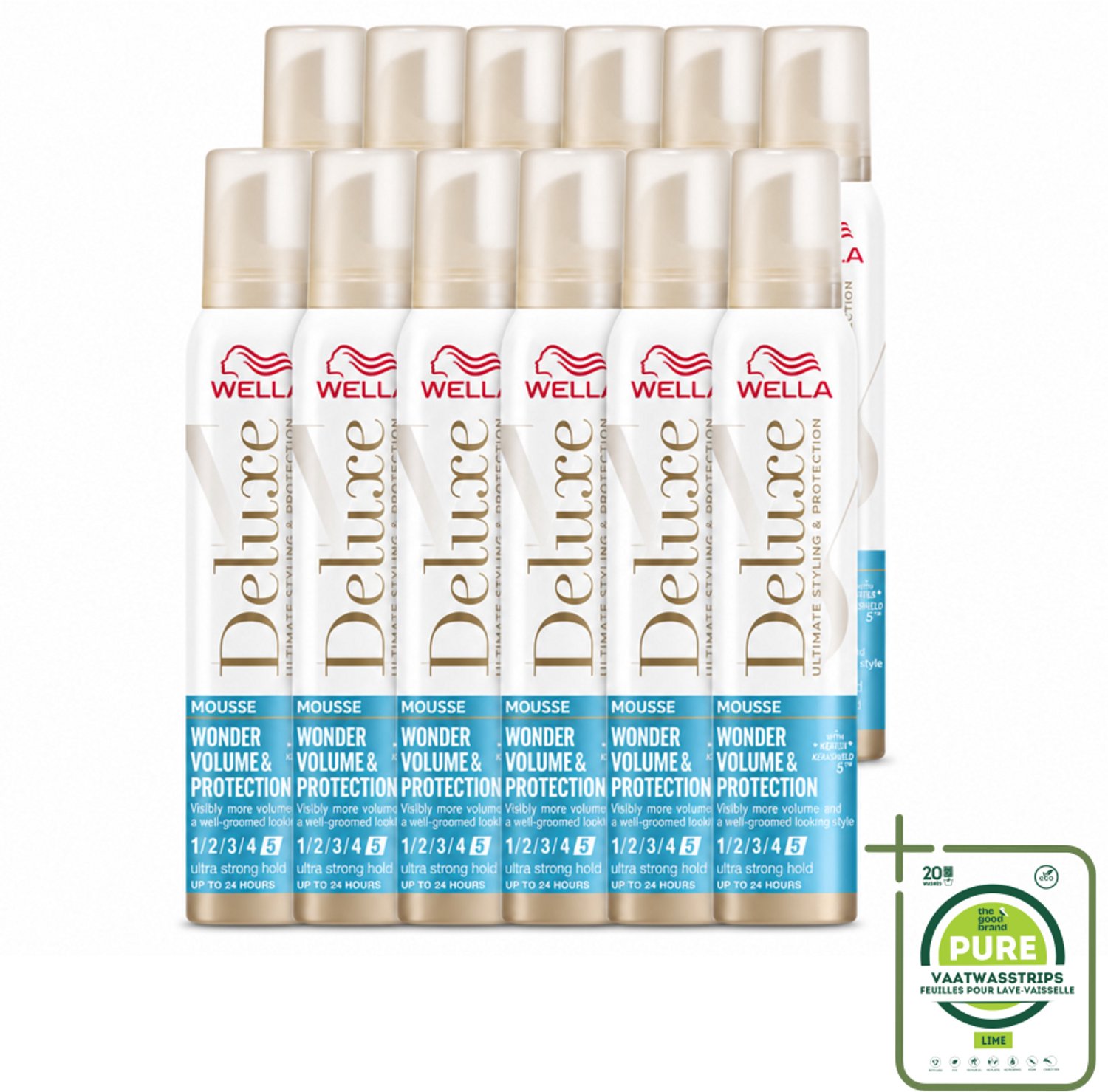 12 x Wella – Deluxe Volume & Protection – Haarmousse – 200 ml - Grootverpakking - Vaatwasstrips - Haarmousse - Volume - Bescherming - Keratine - Haarbescherming