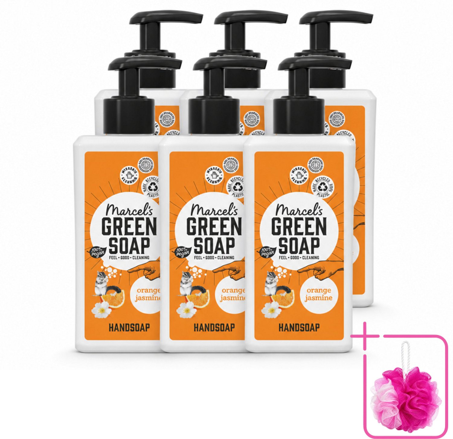 6 x Marcel's Green Soap - Handzeep - Sinaasappel & Jasmijn - Zachte verzorging - 250 ml - Bulkverpakking - Handzeep sinaasappel jasmijn - Douchemop - Natuurlijke handzeep